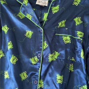 Navy Blue Frog-Print Pajama Top
